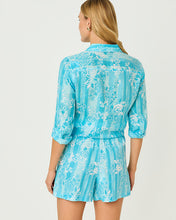 Load image into Gallery viewer, Sea View Linen Button Down Shirt - Capri Blue Roseys Petals
