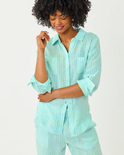 Load image into Gallery viewer, Sea View Linen Button Down Shirt - Mint Condition X Capri Blue Saint Tropez Stripe