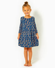 Load image into Gallery viewer, Girls Mini Geanna Cotton Dress - Low Tide Navy Easy To Spot