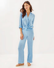 Load image into Gallery viewer, 31" Deri Linen Palazzo Pant - Blue Peri X Resort White