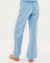 Load image into Gallery viewer, 31" Deri Linen Palazzo Pant - Blue Peri X Resort White