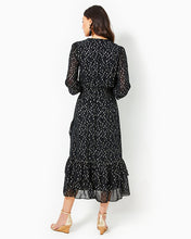 Load image into Gallery viewer, Cristiana Midi Dress - Onyx Viscose Metallic Clip Dobby
