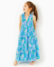 Load image into Gallery viewer, Girls Mini Malone Maxi Dress - Las Olas Aqua Strong Current Sea