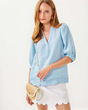 Load image into Gallery viewer, Mialeigh Linen Top - Blue Peri X Resort White