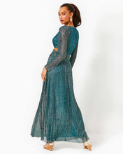 Load image into Gallery viewer, Latrice Long Sleeve Maxi Dress - Blue Rhapsody Metallic Knit Crinkle