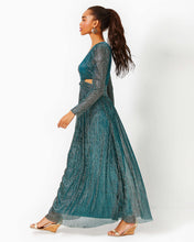 Load image into Gallery viewer, Latrice Long Sleeve Maxi Dress - Blue Rhapsody Metallic Knit Crinkle