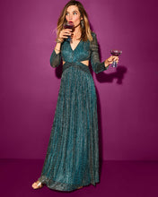 Load image into Gallery viewer, Latrice Long Sleeve Maxi Dress - Blue Rhapsody Metallic Knit Crinkle