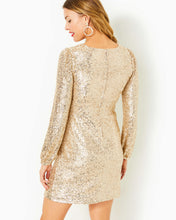 Load image into Gallery viewer, Reagan Fitted Sequin Dress - Gold Metallic Treasure Box Sequin Knit