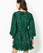 Load image into Gallery viewer, Birdy Long Sleeve Silk Wrap Dress - Evergreen Fish Clip Chiffon
