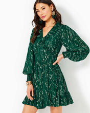 Load image into Gallery viewer, Birdy Long Sleeve Silk Wrap Dress - Evergreen Fish Clip Chiffon