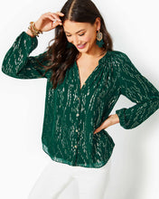 Load image into Gallery viewer, Saige Long Sleeve Silk Top - Evergreen Fish Clip Chiffon