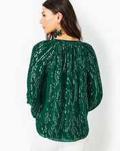 Load image into Gallery viewer, Saige Long Sleeve Silk Top - Evergreen Fish Clip Chiffon