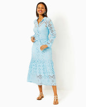 Load image into Gallery viewer, Zia Eyelet Midi Shirtdress - Hydra Blue Soiree Eyelet