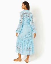 Load image into Gallery viewer, Zia Eyelet Midi Shirtdress - Hydra Blue Soiree Eyelet