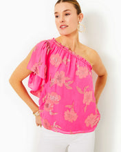 Load image into Gallery viewer, Saraleigh One-Shoulder Top - Roxie Pink Anniversary Silk Clip