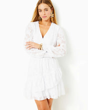 Load image into Gallery viewer, Cristiana Long Sleeve Dress - Resort White Poly Crepe Swirl Clip