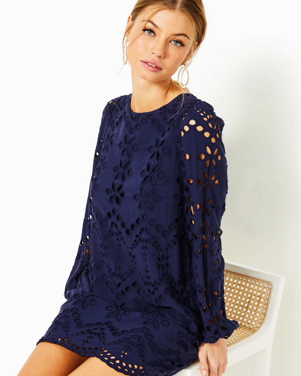 Alyna Long Sleeve Eyelet Dress - True Navy Soiree Eyelet – The
