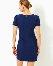 Load image into Gallery viewer, Brinley Stretch Shift Dress - Low Tide Navy Wavy Knit Jacquard