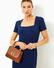 Load image into Gallery viewer, Brinley Stretch Shift Dress - Low Tide Navy Wavy Knit Jacquard