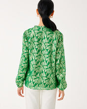 Load image into Gallery viewer, Giana Long Sleeve Silk Top - Bamboo Green Leafy Babe Metallic Silk Clip