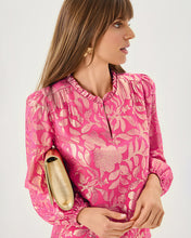 Load image into Gallery viewer, Giana Long Sleeve Silk Top - Sun Shell Pink Floral Bloom Silk Clip