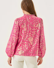 Load image into Gallery viewer, Giana Long Sleeve Silk Top - Sun Shell Pink Floral Bloom Silk Clip