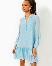 Load image into Gallery viewer, Evaline Silk Dress - Bonaire Blue Fish Clip Chiffon