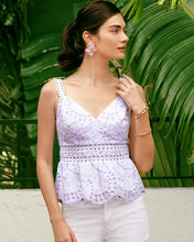 Load image into Gallery viewer, Tiah Eyelet Top - Water Hyacinth Dancing Daisies Eyelet