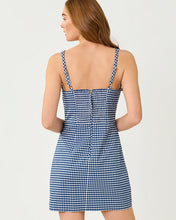 Load image into Gallery viewer, Veda Skirted Romper - Starlight Navy Gingham Stretch Jacquard