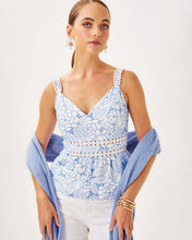 Load image into Gallery viewer, Tiah Eyelet Top - Sunwashed Blue Sunshowers Embroidery