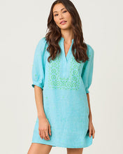 Load image into Gallery viewer, Mialeigh Linen Dress - Capri Blue X Resort White