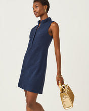 Load image into Gallery viewer, Elsey Shift Dress - Low Tide Navy Leafy Knit Pucker Jacquard
