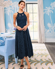 Load image into Gallery viewer, Denise Lace Halter Midi Dress - Low Tide Navy Sway With Me Scalloped Lace