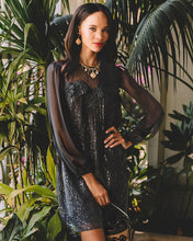 Load image into Gallery viewer, Gail Silk Dress - Noir Fish Clip Chiffon