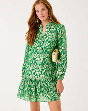 Load image into Gallery viewer, Evaline Silk Popover Dress - Bamboo Green Leafy Babe Metallic Silk Clip