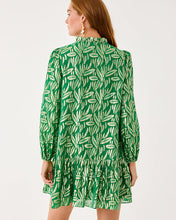 Load image into Gallery viewer, Evaline Silk Popover Dress - Bamboo Green Leafy Babe Metallic Silk Clip