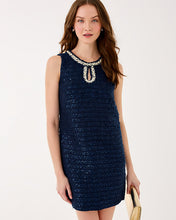 Load image into Gallery viewer, Ronan Skirted Shift Romper - Low Tide Navy After Party Lurex Boucle