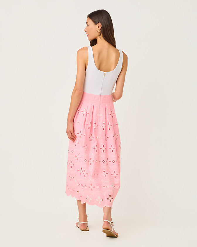 pink lily eyelet dress Effortless Charm Pink Seashell Tile Dress M