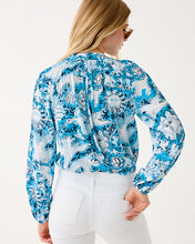 Load image into Gallery viewer, Elsa Silk Top - Bellevue Blue Lilly Gulls
