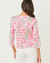 Load image into Gallery viewer, Clairmont 3/4 Sleeve Lace Trimmed Knit Top - Conch Shell Pink Lil Sunny Daisies