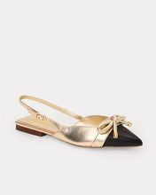 Load image into Gallery viewer, Brit Denim Bow Slingback Shoe - Gold Metallic X Noir