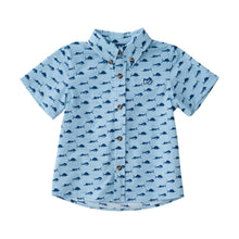 Load image into Gallery viewer, Short Sleeve Button Up - Fish Print on Clear Sky Blue