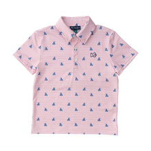 Load image into Gallery viewer, Short Sleeve Pro Performance Polo - Fishing Boat Print on Spiced Coral Stripe