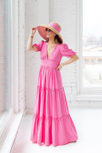 Load image into Gallery viewer, Ava V-Neck Puff Sleeve Maxi Dress - Hibiscus