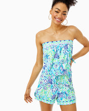 Load image into Gallery viewer, Rikki Strapless Romper - Blue Ibiza Open Water Engineered Romper