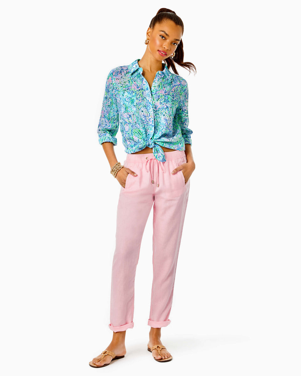 31 Taron Mid-Rise Linen Pant - Pink Blossom – The Islands - A
