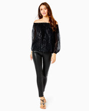 Load image into Gallery viewer, Emilee Off-the-Shoulder Silk Top - Onyx Fish Clip Chiffon