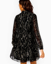 Load image into Gallery viewer, Winona Silk Swing Dress - Onyx Fish Clip Gold Chiffon