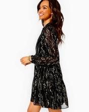 Load image into Gallery viewer, Winona Silk Swing Dress - Onyx Fish Clip Gold Chiffon