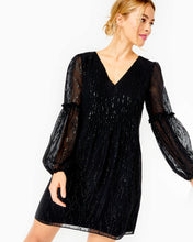 Load image into Gallery viewer, Cleme Silk Dress - Onyx Fish Clip Chiffon